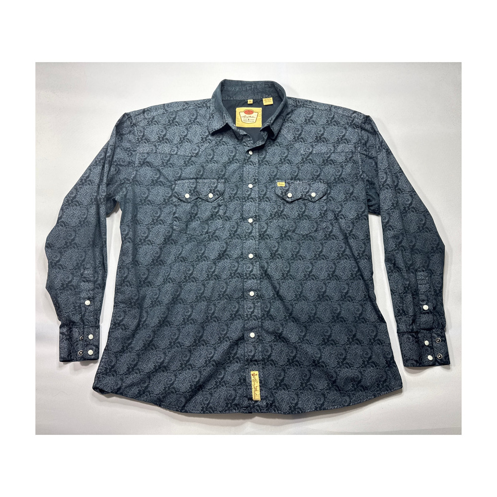 Larry Mahan‎ Men's Long Sleeve Black Paisley Pearl Snap Shirt - Size XXL